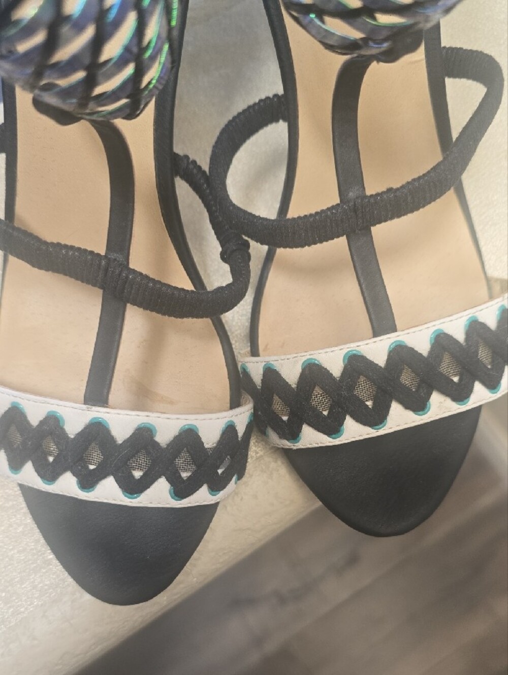 GX by Gwen Stefani Black and White High Heel Sandals with Iridescent Ankle Cuff - Picture 6 of 8